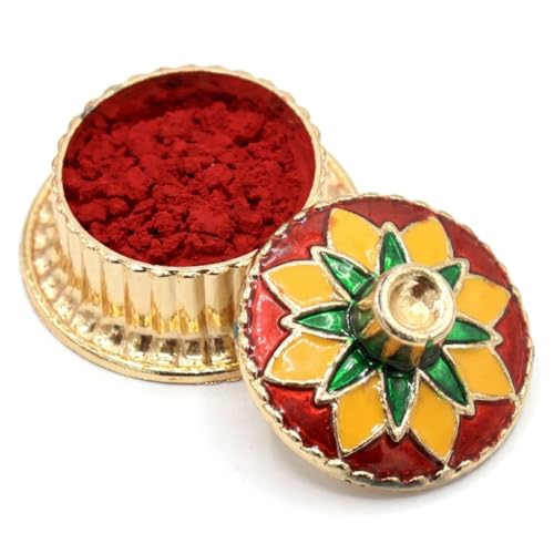 Image of Indian Dark Red Pure Kumkum Powder (Sindoor, Kumkuma, Kum Kum) For Makeup, Pooja And Other Hindu Rituals (Fancy Box 1)