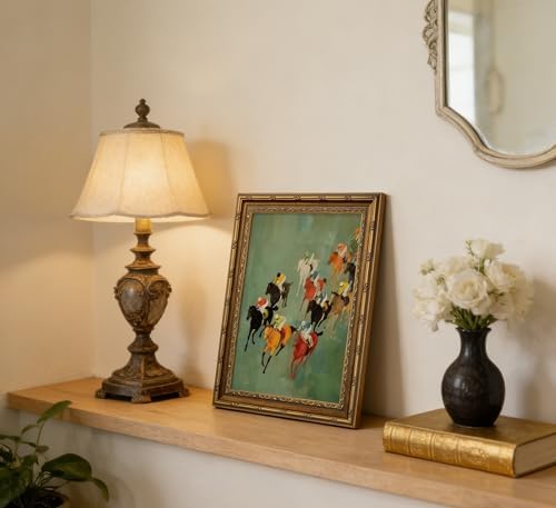 Vintage Gold Framed Horse Racing Wall Art, Retro Equestrian Oil Painting Canvas Prints, Colorful Race Horses and Jockeys Wall Decor, Modern Equestrian Print Artwork for Living Room Bedroom Office Home Decor, 9x11in — view 2