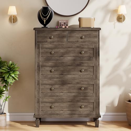 Garvee 47" Tall Dresser for Bedroom, Vintage 6 Drawer Dresser with Carved Handles and Tapered Legs Design, Wood Chests of Drawers with Large Capacity Storage, Grey - image 5