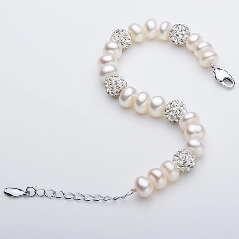 Women's 14K Gold White Pearl Beaded Bracelet,Dainty Freshwater Pearl & Moissanite Link Bracelet,Fashion Christmas Jewelry Gift for Her - Image 3