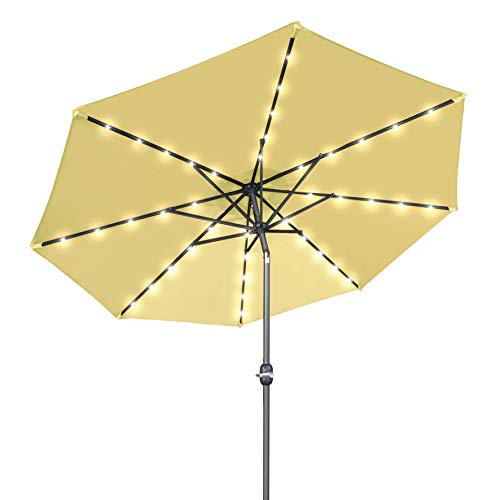 Strong Camel 9' Patio Umbrella Solar LED Lighted Outdoor Table Market Umbrella w/Tilt Adjustment (Beige)