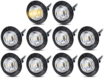Meerkatt 10x Amber 3/4 Inch Mini Round LED Side Marker Lights Clear Lens w/Rubber Grommets Waterproof 12V DC Trailer Truck Marine Boat Bus Pickup