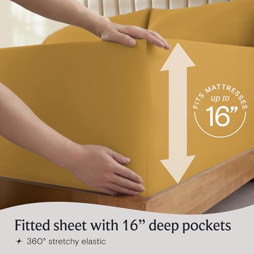 Image of LuxClub 4 PC Queen Sheet Set, Breathable Luxury Bed Sheets, Deep Pockets 18 inch Wrinkle Free Cooling Sheets Machine Washable Hotel Bedding Silky Soft - Medallion Gold Queen