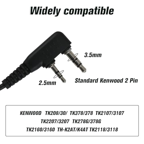 1 Pc Funkgerät Headset Walkie-Talkie für Sicherheit, 2 Pins mit PTT-Taste, 150 cm, Kompatibel mit Kenwood Zwei-Wege-Radio BAOFENG UV5R 888S RT24 RT27 RT622 HESENATE HT999