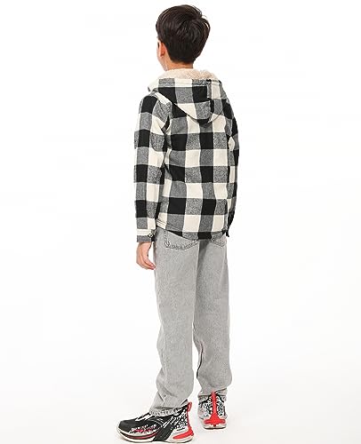 Image of ZENTHACE Boys Sherpa Fleece Lined Flannel Plaid Button Down Shirt Jacket,Hooded Flannel Shirt with Hand Pockets