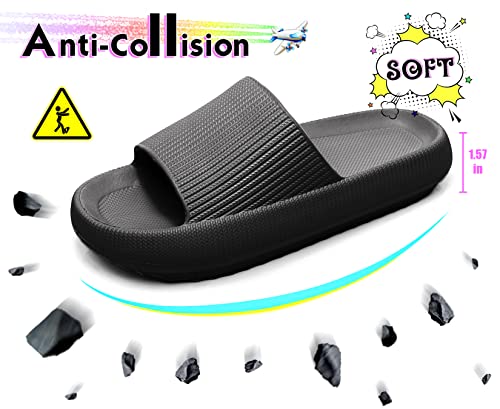 House Slippers For Women & Men - Cloud Slippers Non Slip Pillow Shower Slides Open Toe Comfy Quick Drying Bathroom Sandals For Spa Pool Gym Beach Indoor And Outdoor Black 46 #TOP1