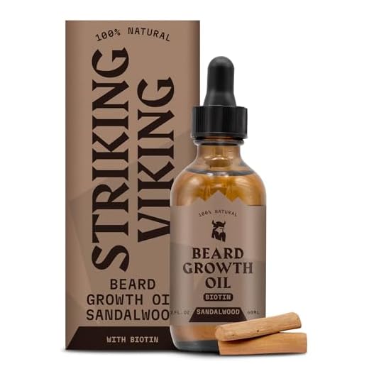Striking Viking Beard Growth Oil with Biotin – Thickening and Conditioning Beard Oil - All Natural Beard Growth Serum Promotes Facial Hair Growth for Men, Sandalwood