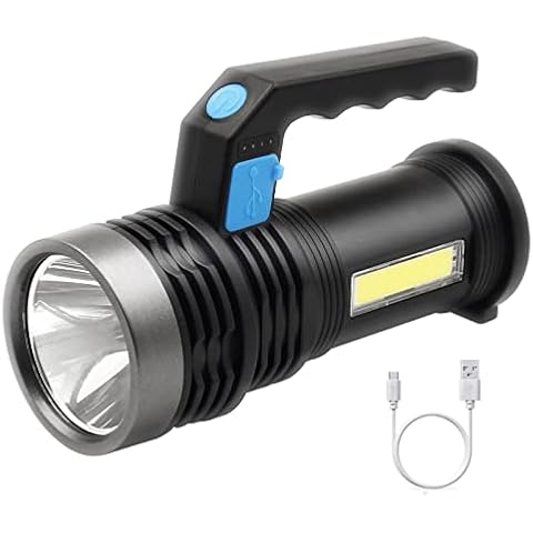 LED Torch USB Rechargeable, Super Bright Lantern Light with Handle and COB Work Light, 4 Modes Waterproof Searchlight for Camping, Hiking, Home,Farm,Hunting and More Cover