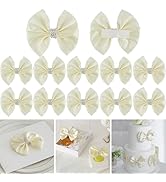 LiBongTa 3.5" Ivory Satin Bow Premade Bows, Ivory Ribbon Bows for Presents, Self Adhesive Bows wi...
