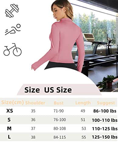Aolpioon Women’s Long Sleeve Athletic Shirt Seamless Slim Fit Track Jacket For Fitness With Thumb Holes Yoga Tops Workout Jackets Pink L #TOP6