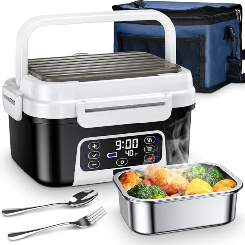 Naxup Scaldavivande Elettrico Portatile, 1.5L Porta Pranzo Riscaldabile con Timer, Per Ufficio, Cantiere, Viaggio, Auto, Scaldavivande a Batteria Ricaricabile | Heated Lunch Box