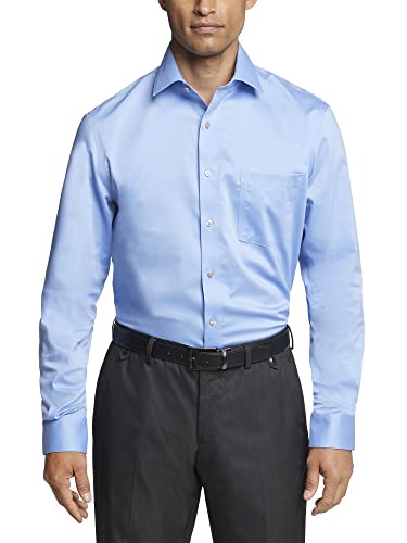 Van Heusen Men's Dress Shirt Regular Fit Ultra Wrinkle Free Flex Collar Stretch, Blue Frost, 17"-17.5" Neck 32"-33" Sleeve