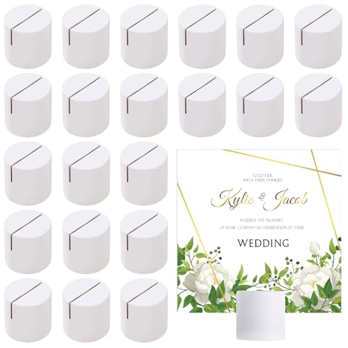 Image of Affrolling 24 Pcs White Place Card Holders Wooden Table Number Holders Bulk Mini Cylinder Table Stand for Name Cards Photo Picture Menu Tag Display Wedding Birthday Party Banquet Restaurant