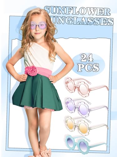 Image of Geyoga Kids Flower Sunglasses Colored Round Flower Glasses Cute Girls Baby Toddler Groovy Sunglasses for Outdoor Party Beach