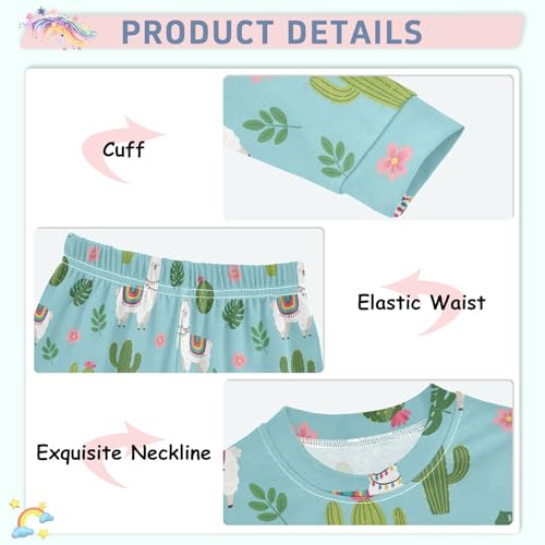 Pajama Sets Long Sleeve Alpaca Cactus Flower Leaves Soft Comfy Sleepwear 2 Piece PJS 3-8T4