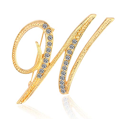 BeeGift Letter Brooch Pins Initial Rhinestone Brooch for Women Crafts,Rhinestone Crystal Lapel Pin Brooches Gold A-Z 26 Letters