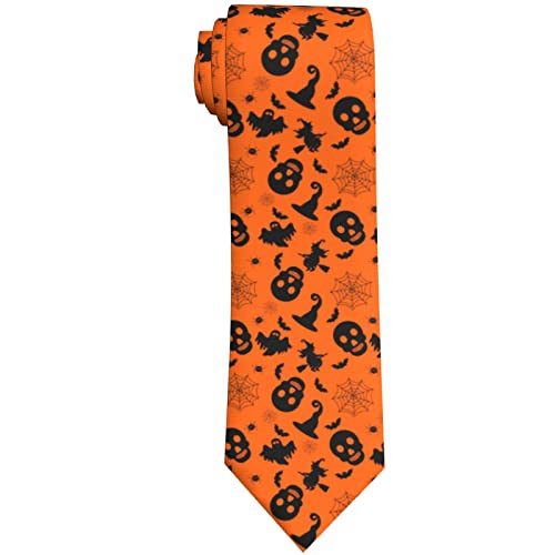 WOAIDY Men's Tie Funny Neckties Mens Tie Formal Party Business Neckties Soft Comfortable Durable Ties, Halloween With a Witch, Bat, Ghost, One size