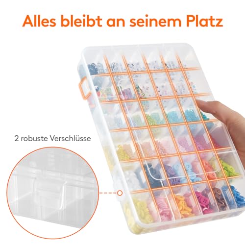 Lifewit Sortierboxen für kleinteile,36 Fächer Durchsichtige Aufbewahrungsboxen Kunststoff mit verstellbaren Trennwänden für Perlen,Kunsthandwerk,Schmuck mit 5 Bogen Etikettenaufklebern,26cm(L)3er Pack