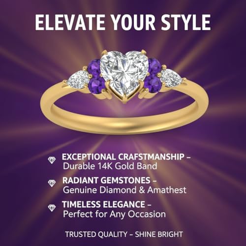 Image of Choose Your Color Heart Shape Accented 14k Yellow Gold Plated Engagement Ring Side Stone Daily Wear Chakra Healing Party Wear Birthstone Engagement Rings : US Size 4 to 12