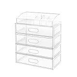 Clear Stackable Makeup Organizer with Drawer, 12''W Acrylic Storage Drawers, Cosmetic Display Case for Vanity Bathroom Countertop, Beauty Holder for Lipstick Brush Skincare Perfume (5 Pack)