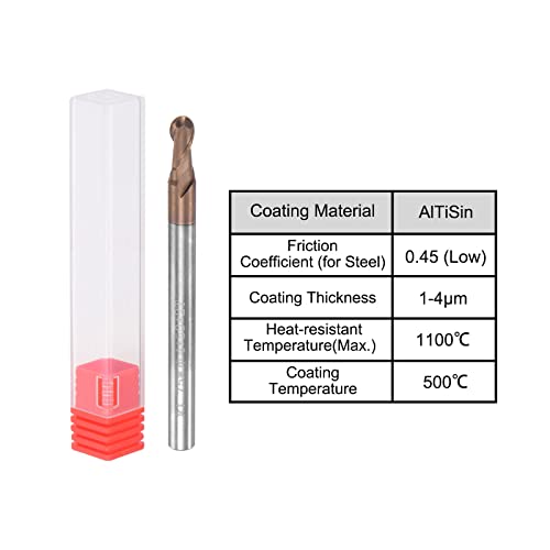 Image of uxcell Ball Nose End Mill 1.75mm Tip Radius Solid Carbide AlTiSin Coated CNC Router Bits 2 Flute Spiral Milling Cutter HRC55 with 4mm Shank 50mm (2-inch) Length