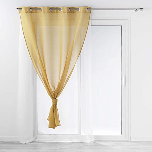 Douceur d'Intérieur, Voilage à Oeillets (140 x 240 cm) Duetto Miel/Blanc, Voile Double Sablé