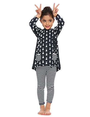 Arshiner Little Girls Long Sleeve Cute Rabbit Print with Pockets Cotton Outfit 12