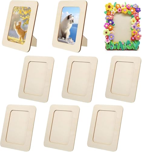 QITIXI:OU Bilderrahmen Holz Set, 19x14 CM Kinder Bilderrahmen Bastelsets für DIY Holzfarbe Geschenke Dekoration Kinderbilderrahmen zum Bemalen für Kinder, Deko, Hochzeit, Bemale für Geburtstage
