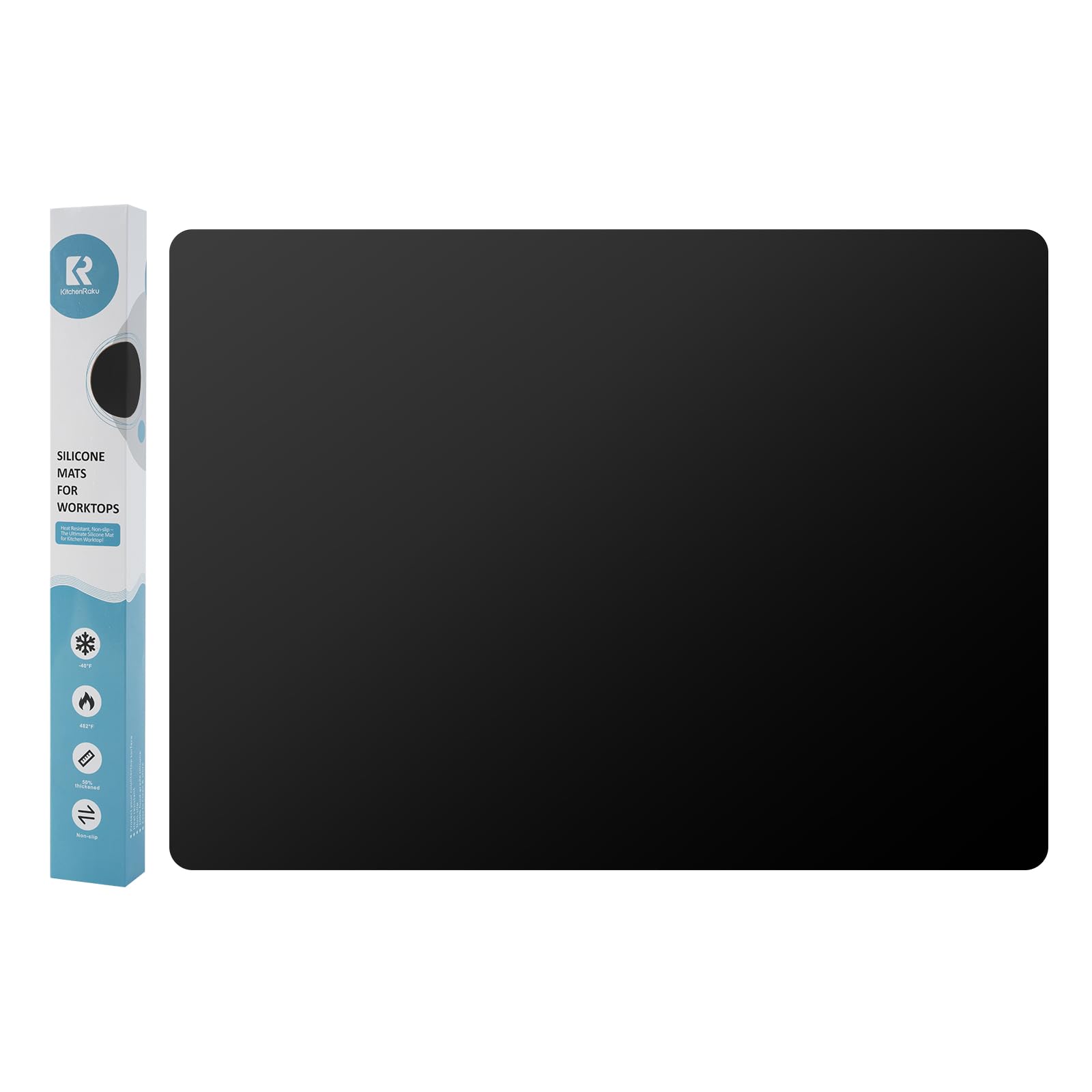 2 mm Spessore senza pieghe Tappetino Silicone 60 x 40 cm, antiscivolo, resistente al calore, grado alimentare, lavabile in lavatrice, protettivo (Nero)