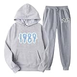 Generisch Conjunto de chándal para mujer 1989 Print TS Sweatsuit con estampado Conjunto con sudadera con capucha y pantalón, atuendo informal minimalista con diseño estampado, gris, XXL