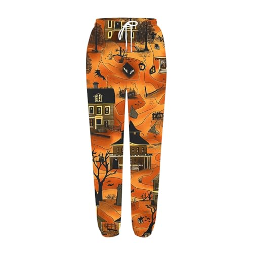 Womens Halloween Sweatpants Pumpkin Face Print Loose Pants Fashion Elastic Waist Drawstring Jogging with Pockets3