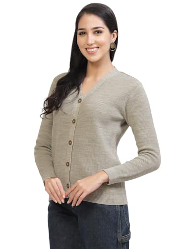 Image of Kalt Women Full Sleeves V-Neck Design Acrylic Cardigan Sweater