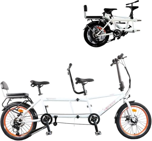 Kcolic Bicicleta Tándem Plegable 20 Pulgadas, Bicicleta Tándem Plegable Ajustable 7 Velocidades, Bicicleta Cruiser Plegable con 3 Asientos Y Frenos Disco. Blue,20in