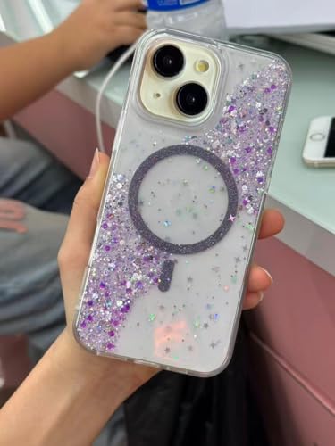 Image of mobistyle Glitter Cover Case for iPhone 14 Plus | 6.7-Inch Compatible with Mag-Safe, Shiny Cute Bling Sparkle for Women and Girls Phone Cover iPhone 14 Plus (Purple)