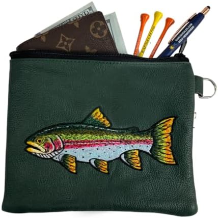 Sunfish Hand Embroidered Trout Genuine Leather Golf Valuables Pouch
