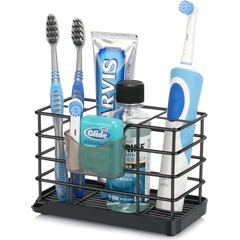 Toothbrush Holders for Bathrooms, Stainless Steel Bathroom Toothbrush Holder Kids Electric Tooth Brush Holder and Toothpaste Holder for Bathroom Accessories Organizer with Tray, Multi-Slots (Large) Cover