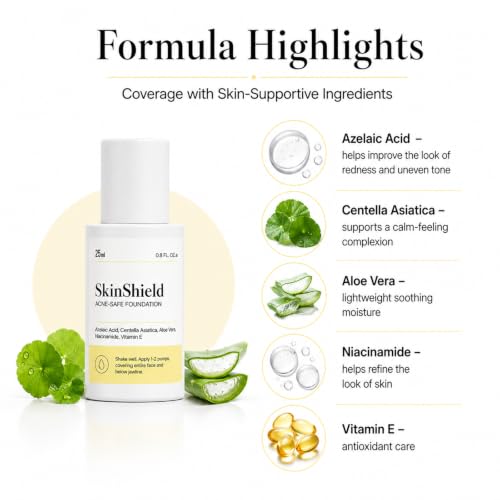 SkinShield Acne-Safe Foundation, Natural-Looking Full Coverage Foundation with Azelaic Acid, Niacinamide & Centella Asiatica, Lightweight, Breathable Face Makeup for Acne-Prone Skin - Image 3