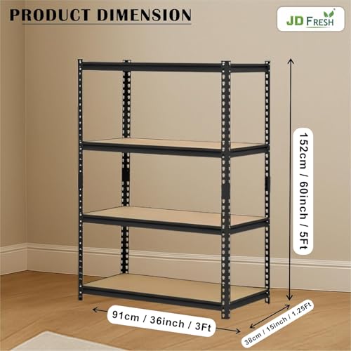 Image of JD FRESH 4 Tier Extra Large Metal Shelf Rack /60x36x15 Inch Adjustable Boltless Shelving Unit /Heavy Duty Display Rack Organizer for Garage /Kitchen /Warehouse /Tool-Free Assembly and Rust-Resistant