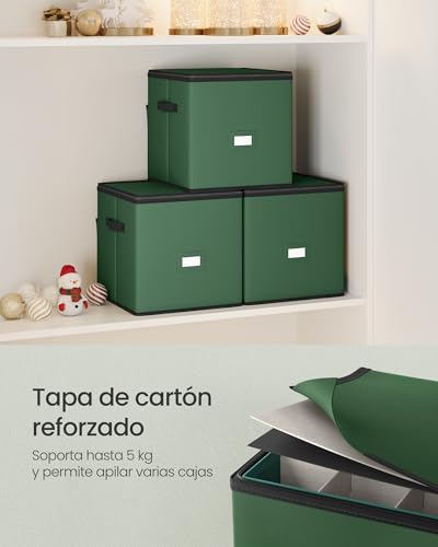 Miniatura 4 de Songmics Caja Almacenaje Para Bolas De Navidad Y Decoraciones Navideñas, Con Tapa Y Doble Cremallera, 4 Bandejas, Tela Oxford 600d, 64 Compartimentos De 7,6 Cm, Verde Bosque Rfb034c01