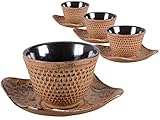 tea4chill Gusseisen Teetasse mit Untertasse Arare ocker 100ml. Traditionelle asiatische Gusseisen Teebecher im Set mit Untersetzer. Ideal Ergänzung für Gusseisen Teekanne.
