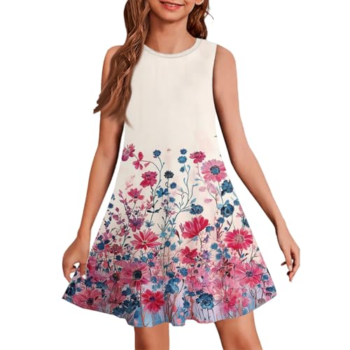 Girls' Sleeveless Floral A-Line Dress Summer Casual Sundress Lightweight and Breathable Party Dresses