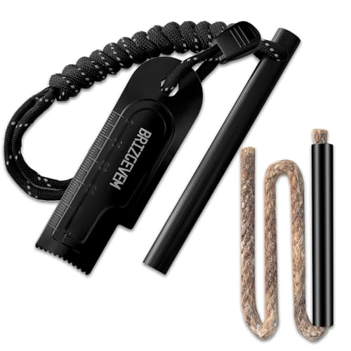 BRIZGEVEM Ferro Rod Fire Starter with Waxed Tinder Cord and Large Striker
