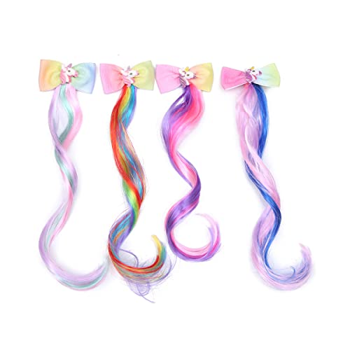 6 Pieces Unicorn Hair Clips Bows With Colored Hair Wigs Curly Ponytails Hair Bows Clips Princess Dress Up Headdress Horsetail Accessories Christmas #TOP5