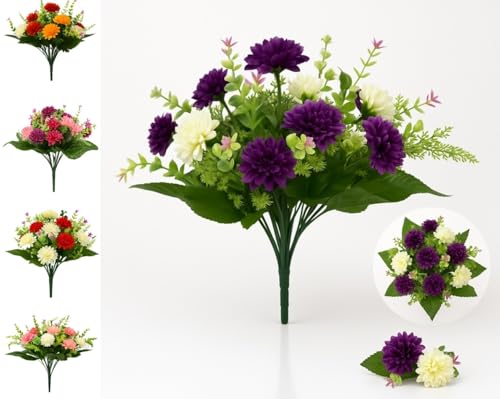 Mr. Barry’s 41 cm Artificial Cemetery Bouquet – UV-Resistant Chrysanthemum Memorial Flowers with Wired Stems for Graves, Funerals & Garden Displays (Purple, Lilac, Cream)
