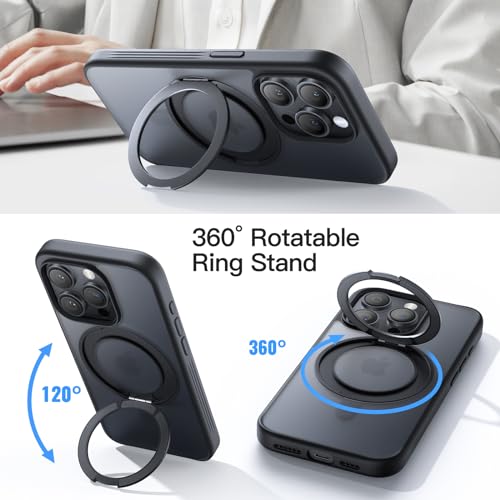 Image of JETech 360 Rotatable Ring Stand Case for iPhone 15 Pro Max, Black Titanium