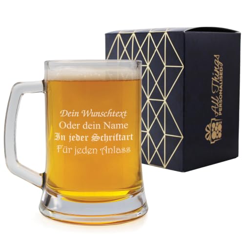 All Things Personalised Bierglas mit Gravur Personalisiert - Bierkrug 0 5 für Vater Großvater Kollegen und andere - Lasergraviert Biergeschenke mit individuell anpassbarer Nachricht Geschenkbox
