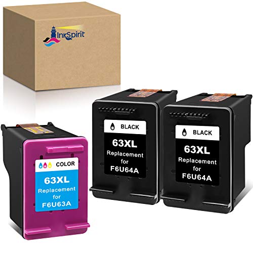 InkSpirit Remanufactured Ink Cartridge Replacement for HP 63XL 63 63 XL for OfficeJet 3830 5252 4650 5258 4655 4652 5255 Envy 4520 3634 DeskJet 3636 1111 3630 1112 3637 Printer, ( 2 Black, 1 Color )