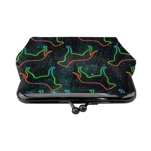 Pu Leather Buckle Coin Purse Neon Dog Silhouettes Girls Kiss-Lock Change Purse Wallets2