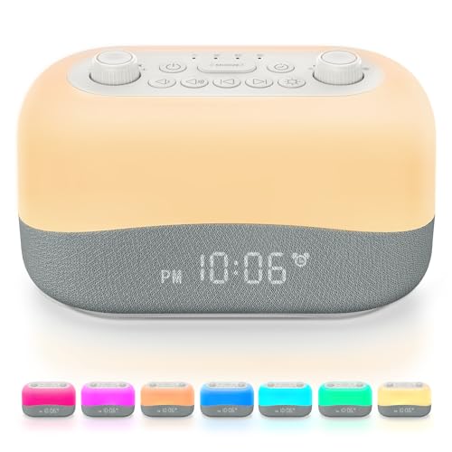 Dreamegg D20 Lichtwecker White Noise Machine Baby mit 29 Klänge, 8 Nachtlichtern Tageslichtwecker, Weißes Rauschen Gerät 3 Wecktöne, Einschlafhilfe Erwachsene Naturgeräusche Box, Geburtstag Geschenke