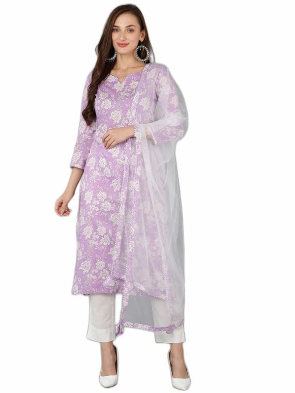Image of Vaamsi Women's Rayon Blend Printed Floral Kurta Trousers with Dupatta